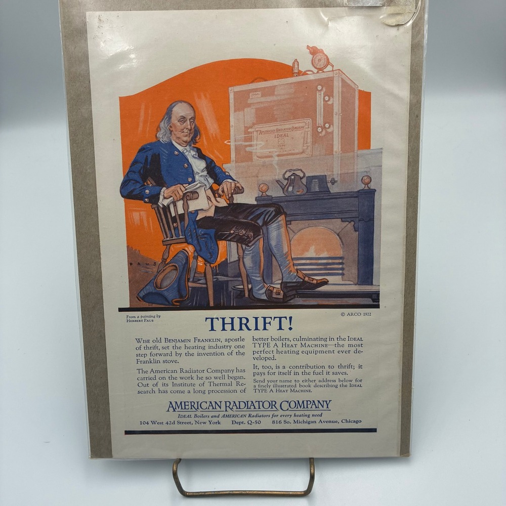 Vintage 1922 American Radiator Company Benjamin Franklin Herbert Paus Print Ad